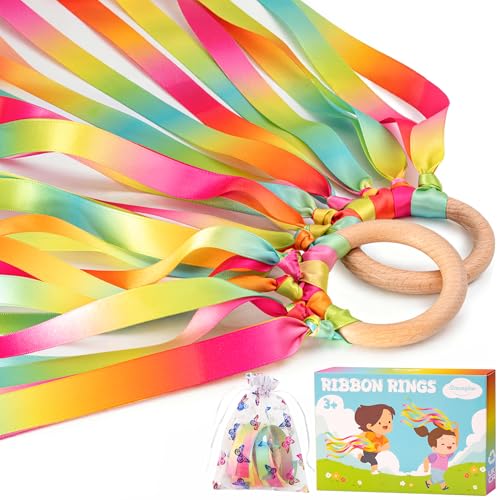 2Pcs Ribbon Hand Kites, Gymnastics Dance Ribbons,Dancing Streamer with Wood Ring for Artistic Dance, Gymnastics, Entertainment, Decoration and Party - color: Neon Pulse