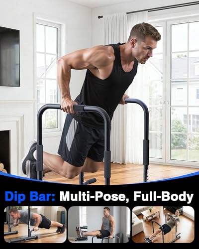 2-in-1 Dip Bar Station - Dip Bars & Push Up Bars Calisthenics Equipment with 420LB Bolt Washer Stable Design Dual Inner Connectors Portable Adjustable for Home Gym Strength Training - color: Black