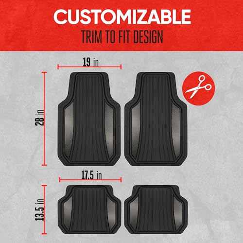 Motor Trend ChromeTech Car Floor Mats Full Set - Durable Rubber Floor Mats for Cars with Two Tone Accent, All Weather Interior Protection for Front and Rear with Non-Slip Backing, Gunmetal Chrome - color: Black & GunMetal Silver