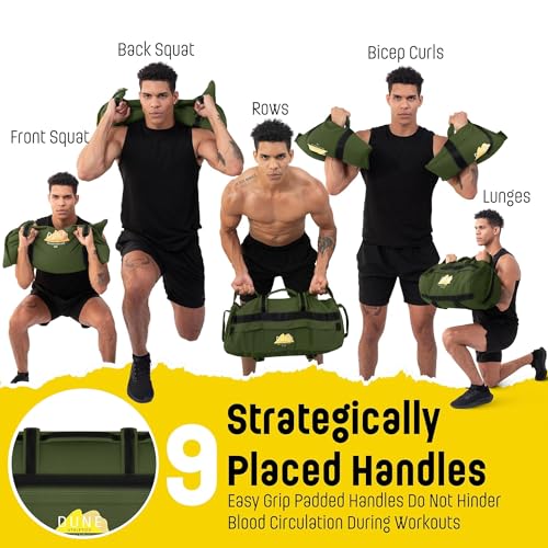 Sandbags for Working Out (Unfilled) - Enhance Your Fitness with Our Workout Sandbag, Versatile & Durable Sand Bags for Weight Training 15-75 lbs - Sandbags for Fitness Guide Included - color: Army Green