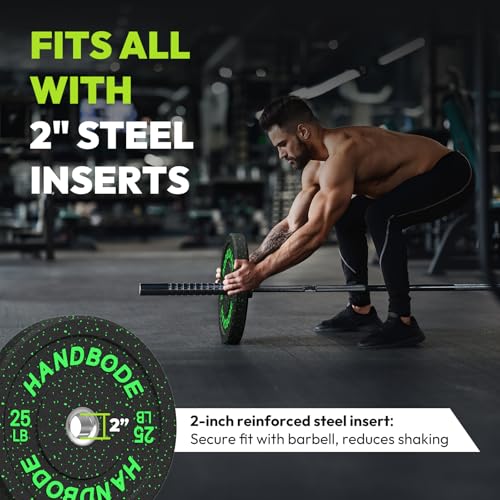 HANDBODE 2-Inch Weight Plates High Bounce, Olympic Bumper Plate Set 45/100/160/190/260/300lb, Colored Weight Plates Set for Home Gym, Barbell Weights Rubber Strength Training Plate for Weight Lifting - size: 140 lb Set (Pair of 10, 15, 20, 25 lb), style: