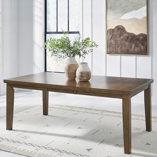 Signature Design by Ashley Extendable Dining Table for 8, Light Brown | Hardwood solids, hickory veneers and an MDF substrate, Casual rustic style for everyday meals, Vallister Series - color: Light Brown, style: Dining Room Table