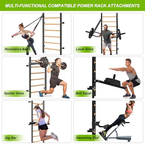 Swedish Stall Bars 2"x2" with 1" Holes, Wall Mounted Wood Gym Ladder for Suspension Training, Home Gym, Calisthenics, Physical Therapy, School & Clinic - color: Swedish Ladder with Pull Up Bar