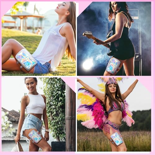 Carnival Leg Bag Holographic Thigh Bag with Adjustable Strap Leg Pouch Harness Women Summer Travel Hiking Pack(Silver,Leg Bag with Non-slip Pad) - color: Silver, style: Leg Bag With Non-slip Pad