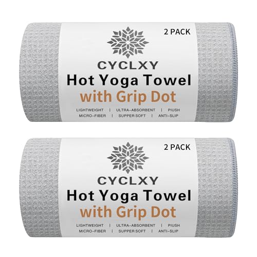 2 Pack Hot Yoga Towel with Grip Dot，Stickyfiber Yoga Mat Towels Non Slip for Hot Yoga,Absorbent Microfiber Sweat Anti-Slip Cover,Bikram,Pilates,Exercise - color: Gray