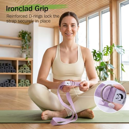 Slim Panda Yoga Strap for Stretching,Cotton Yoga Strap with Adjustable D-Ring Buckle,Non-Elastic Yoga Belt for Pilates,Gym Workouts,Physical Therapy,Improve Flexibility - color: Light Purple, size: 6 Feet