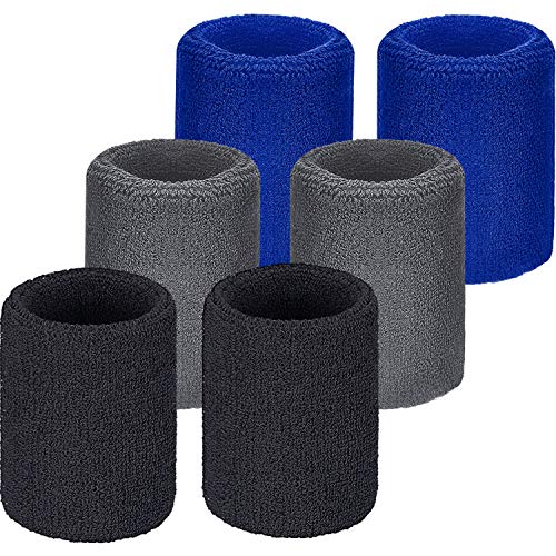 Willbond Wrist Sweatbands, Sports Sweatbands for Competition, Sweat Absorbent, for Basketball, Tennis, Football, Running and Work (Pack of 6) - color: Black, Blue, Gray