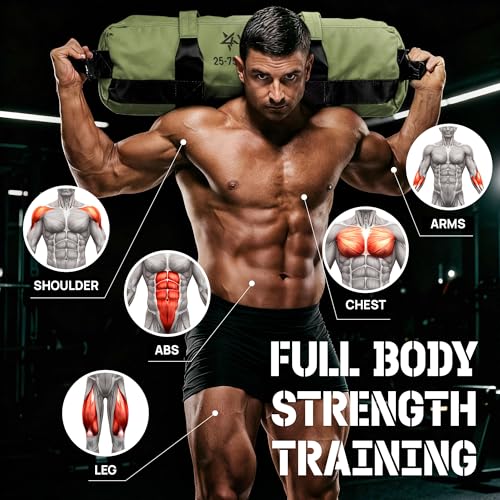 Yes4All Sandbags for Working Out, Adjustable Sand Bags for Weight Training with Handles, Multiple Colors & Sizes 5-200lbs - color: D. Army Green - XL (125-200 Lbs)