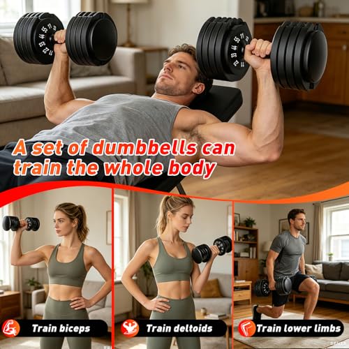 25/55lb Pair Adjustable Dumbbell Set, Adjustable Dumbbells Set of 2, 5 in 1/10 in 1 Free Weights Dumbbells Set with Anti-Slip Texture Handle, Weight Set For Home Gym Suit both Men and Women - color: Black 55LBS Pair