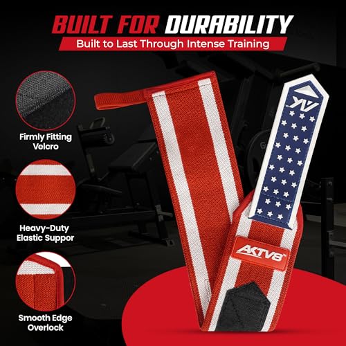 AKTV8 Wrist Wraps for Weightlifting, 18"&24" Heavy Duty Stiff Wrist Support | 3inch Wide Firm Elastic, Reinforced Thumb Loop, Built for Heavy Bench Press, Overhead Press, Powerlifting & Strength Training - color: Red/White, size: 18 Inches