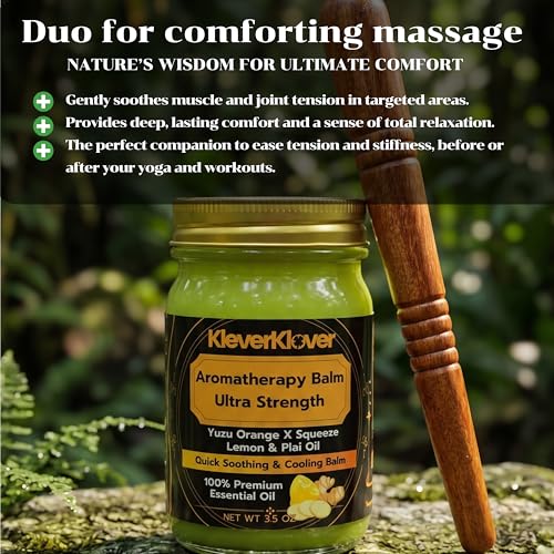 Turmeric & Plai Thai Herbal Muscle Balm with Massage Stick - Soothing & Cooling Aromatherapy Rub for Back, Neck & Joint Comfort - Citrus Essential Oils - Post Yoga & Workout Recovery Set