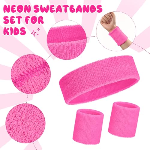 Bememo 36 Pcs Neon Sweatbands Set Soccer Party Favors Cotton Headbands Wristband Sweat Bands Soccer Mom Essentials for Football Fans Sporting Events 80 90s Glow Party - color: Pink, size: Small
