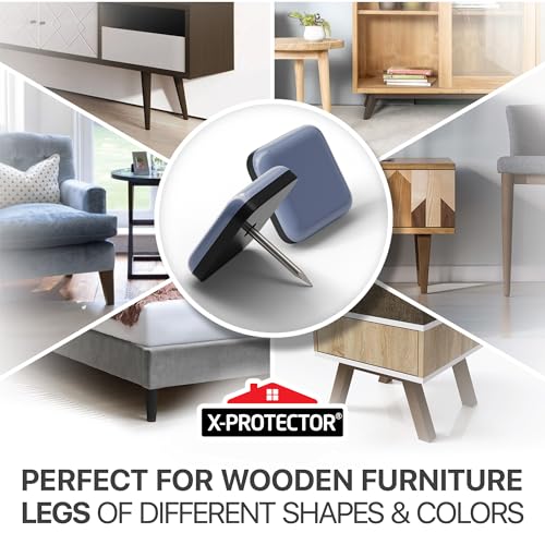 Chair Glides X-PROTECTOR – 1" Furniture Glides 24 pcs – Grey Nail-on Chair Sliders – Premium Chair Leg Floor Protectors – Slide Effortlessly with Chair Leg Pads that Protect Your Floor! - size: 1" 24 PCS Grey (Square)