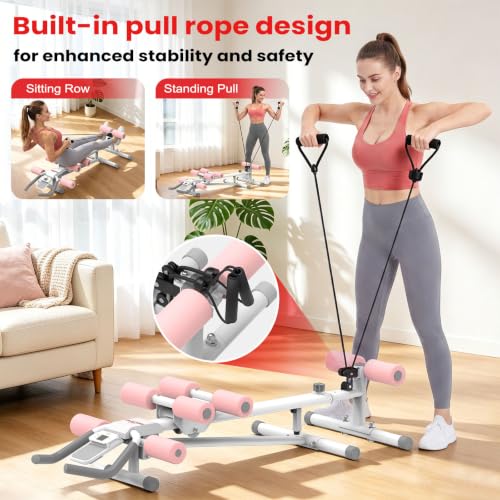 RELIFE REBUILD YOUR LIFE AB Workout Machine Adjustable Ab Trainer Machine Foldable Ab Cruncher Strength Training Equipment for Home Gym, Full Body Workout Equipment 440 LBS - color: Pink-1