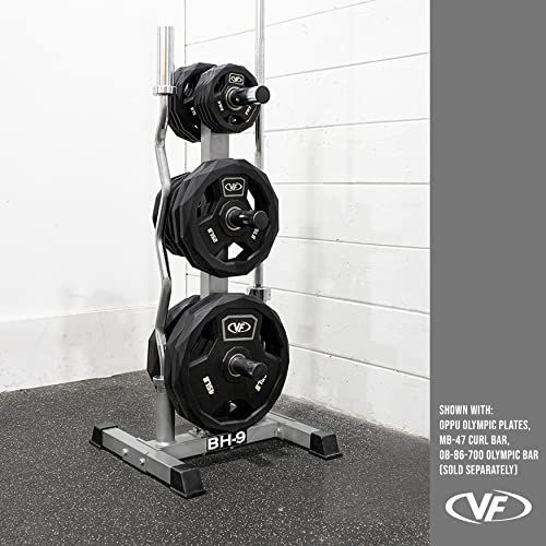 Valor Fitness Weight Plate Rack with Barbell Holders – Heavy-Duty Steel Storage Tree with 6 Pegs and 2 Vertical Bar Sleeves for Standard and Olympic Plates – 800 lb Capacity for Home & Garage Gyms - color: B: BH-9 Olympic Plate Storage Tree