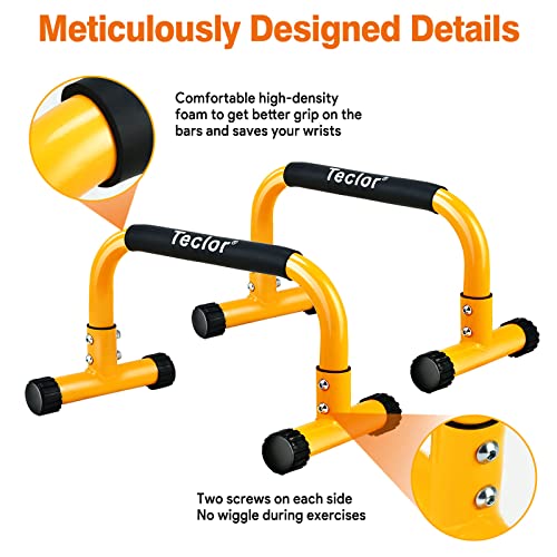 Teclor Push Up Bar, Parallettes Bars For L-sit & Dip, Heavy-Duty No Wobbling Parallel Bars Stand For Handstands, Full Planche, Calisthenics, 9.5in High Workout Stands for Home Fitness Training - color: Yellow