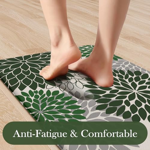 Anti Fatigue Kitchen Mat 2PCS,Boho Dahlia Floral Kitchen Rugs Non Slip Rubber Backing,Waterproof Farmhouse Kitchen Mat for Floor,Cushioned Standing Mat Christmas Decor for Laundry,Sink,Desk,Green - color: Dark Green, size: 17.3" x 47 "+ 17.3" x 29 "--0.47