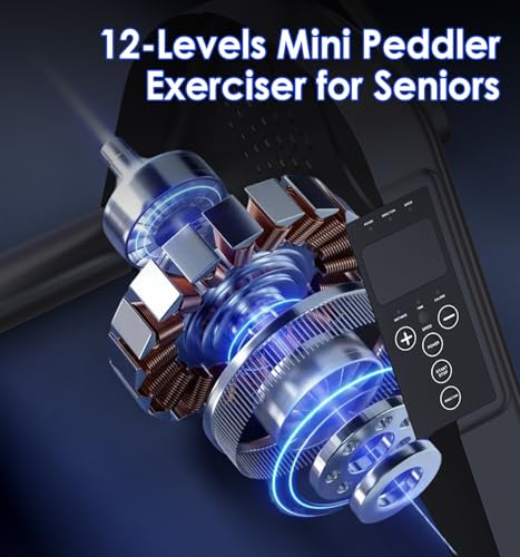Under Desk Bike Pedal Exerciser for Seniors, 12-Level Electric Mini Exercise Bike with LCD, Quiet Motorized Arm & Leg Pedaler for Seniors - color: Black