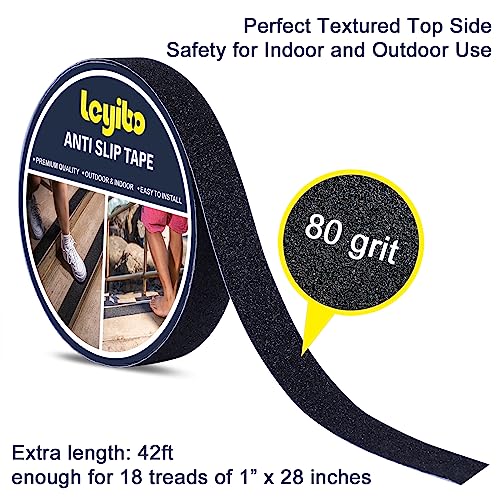 Anti Slip Tape, 1 Inch x 42 Ft Grip Tape for Stairs Outdoor/Indoor, Waterproof Non Skid Roll for Stair Treads Non Slip, High Traction Friction Abrasive Adhesive Stair Steps - Black - color: Black, size: 1” x 42'