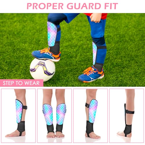 Soccer Shin Guards for Kids Girls Toddler, Shin Pads Shin Guard Equipment with Ankle and Leg Calf Protection Shin Guards Soccer for Kids 2-7 Years - color: Blue Mermaid