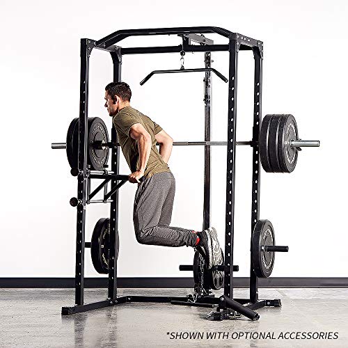 REP Fitness PR-1100 Power Rack - 700 lbs Rated Lifting Cage for Weight Training - color: Black, style: Power Rack + Dip Attachment