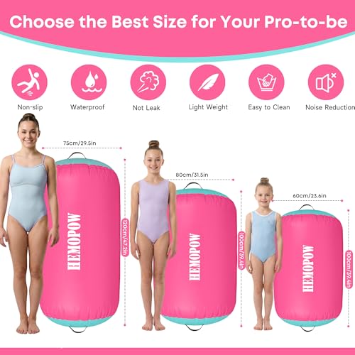 Inflatable Gymnastics Air Barrel Roller with Electric Pump, Heavy Duty PVC Tumbling Barrel Back Handspring Trainer, Air Tumble Track Mat for Home Gym, Cheerleading, Yoga Practice - color: Pink & Green, size: 3.3'L x 2'D