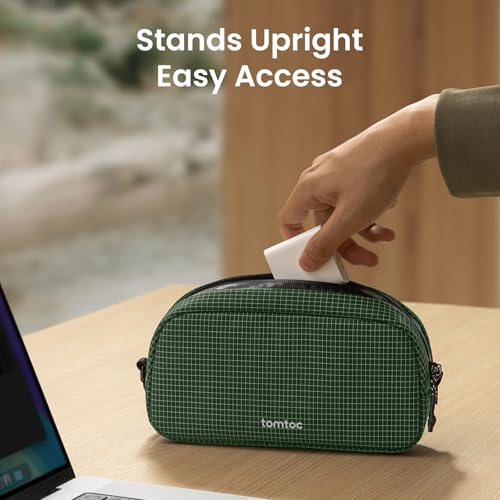 tomtoc Electronics Organizer Travel Case Performance, Water Resistant Bag Cable Tech Pouch Accessories, Carry Storage for Cord, Phone, Cables, Airpods, USB Flash Drive, Daily Items - color: Green Plaid, size: Small