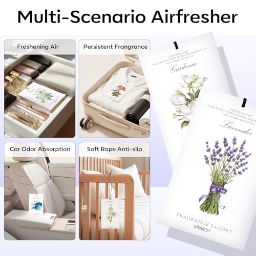 MYARO 12 Pack Assorted Floral Scented Sachets - Lavender, Rose, Jasmine, Ocean, Gardenia & Lily | Drawer, Closet & Car Air Freshener Bags | Multi-Scent Home Fragrance Gift Set - color: Floral 6 Scent