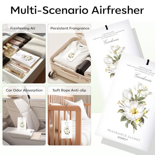 MYARO Scented Sachet House Air Freshener - 12 Pack Long Lasting Gardenia Fragrance Deodorizer for Home Closet Drawer Car - color: Gardenias
