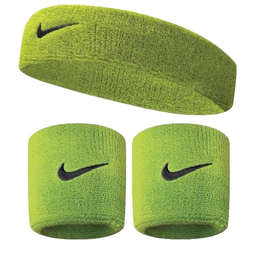 NIKE Premier Swoosh Singlewide Wristbands -Soft, Moisture-Wicking (1 Pair, 2.5" Wide) - color: Atomic Green/Black