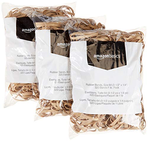Amazon Basics Rubber Bands, Office Supplies, Size 64 (1/4"), 320 Bands/1 lb Pack, 3-Pack, Tan - size: Size 64, style: 3-Pack