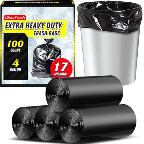 100 Count 17 Micron Extra Heavy Duty 4 Gallon Trash Bags, Sturdy & Tear-Resistant Small Trash Bags for Bathroom & Kitchen - style: 4 Gallon - 100 Count