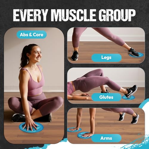 Gliding 9” Sliders for Working Out on Hardwood/Tile Floors, 1 Pair 4 Videos | The Original Exercise Sliders Disc for Full Body Fitness, Pilates, Core, Physical Therapy and Resistance Workouts - color: Blue (Hardwood)