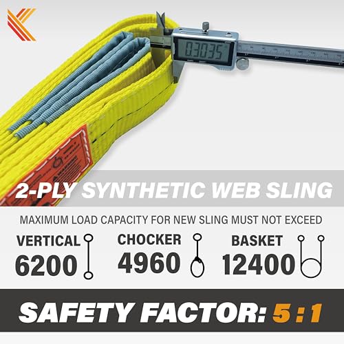 2-Ply Lifting Sling Straps 2”x 12ft - 6200lbs Vertical Capacity Heavy Duty Flat Eye Lift Sling, for Rigging Moving Towing Hoisting -1Pack - Kodiak Straps - color: 1 PACK, size: 2inch x 12ft