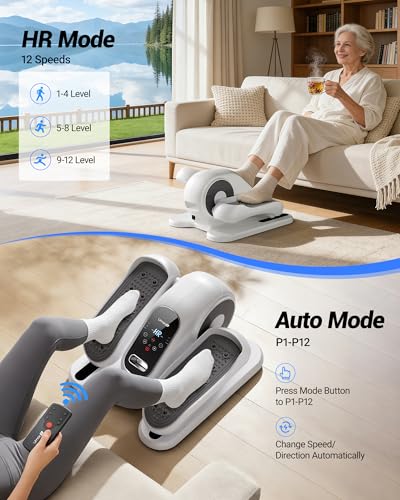 UMAY Under Desk Elliptical Eclipse Leg Exerciser Electric as seen on TV | Foot Pedal Peddler Seated Exercise Machine for Seniors 12 Level Speeds Manual Auto Mode with Remote for Home Office - color: Off-White