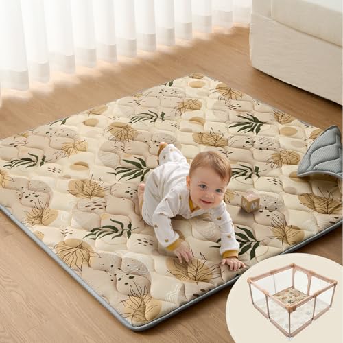 Blissful Diary Baby Play Mats for Floor, 50x50 Playpen Mat, Thick Cushioning Padding Foam Playmat for Baby and Toddlers Infants, Non-Slip & Machine Washable, Earth Tones Design - color: Earth Tones, size: 50" X 50"