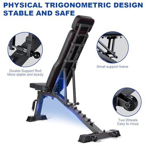 BARWING Adjustable Weight Bench Workout Bench, 1000/1300 LBS Heavy Duty Incline Decline Bench for Home Gym, Easy Assembly Foldable Training Lifting Bench - color: black