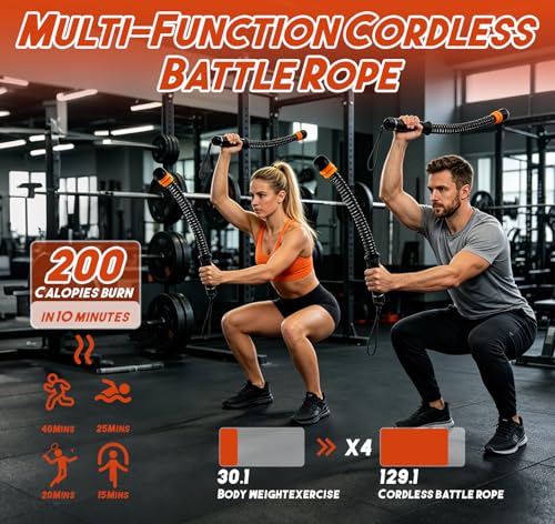 Ropeless Battle Ropes for Men & Women | Adjustable Weight, Home Gym, Portable Cordless, Strength Building, HIIT and Low-Impact Aerobic Training