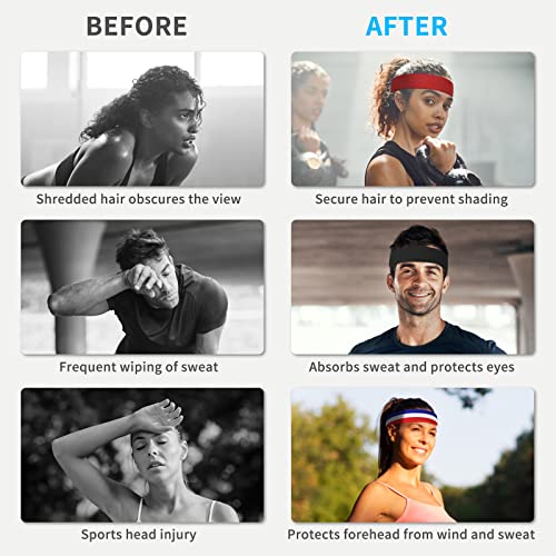 ChezMax 6PCS Moisture Wicking Headbands and Sweatbands for Men's Sports, Tennis, Basketball, Running, Working, Gym
