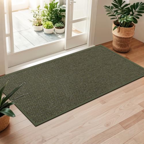 LEKEEPGO Door Mat Indoor Entrance, Indoor Door Mat, 24"x47", Olive Green | Non Slip Rubber Backing Washable Absorbent Low-Profile Entryway Entry Resist Dirt Inside Door Mats - color: Olive Green, size: 1'11" X 3'11" (Rectangular)