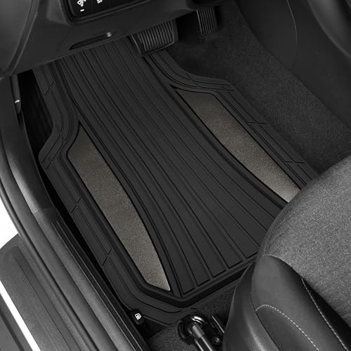 Motor Trend ChromeTech Car Floor Mats Full Set - Durable Rubber Floor Mats for Cars with Two Tone Accent, All Weather Interior Protection for Front and Rear with Non-Slip Backing, Gunmetal Chrome - color: Black & GunMetal Silver