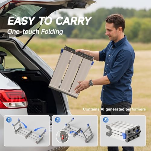 Loyoda Folding Work Platform for Adults, Portable Aluminum Step Stool 500lb | 13.7"-19.5" Adjustable Height, 11.8" x 32.7" Wide Platform for Garage, Painting, Reach High Shelves, Gardening, Car Wash - size: Medium
