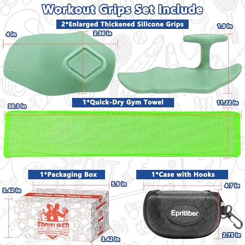 Large Anti-Slip Gym Workout Grips for WeightLifting,Silicone Hand Protector | Gym Towel,Storage Case,Ergonomic Rubber Gym Gloves for Men Women,Gym Hand Palm Protection Pads for Dumbbell,Barbell,Rypt - color: Sage Green