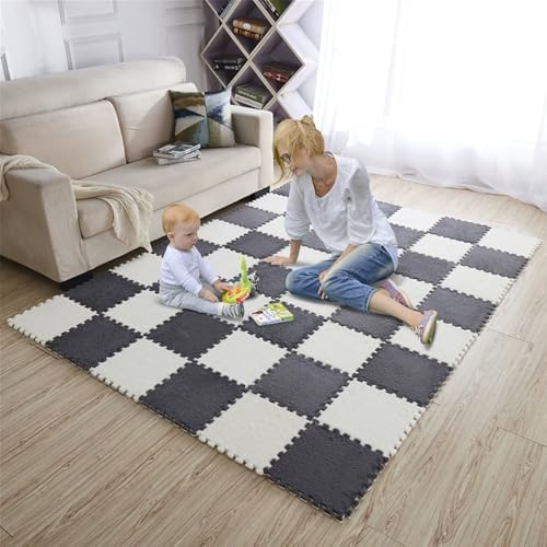 20pcs Plush Puzzle Foam Floor Mat, 11.8x11.8in Soft Interlocking Carpet Tiles，Anti-Slip Puzzle Area Rug Playmat for Room，Pink Seablue - color: Pink Seablue
