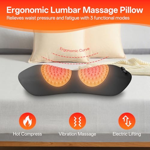 Triple Fusion Back Massager with Heat, Vibration & Air Traction, 3-in-1 Electric Lumbar Support Pillow for Lower Back Pain Relief, Spinal Decompression Device for Bed, Office Chair, Couch and Recliner - color: Gray