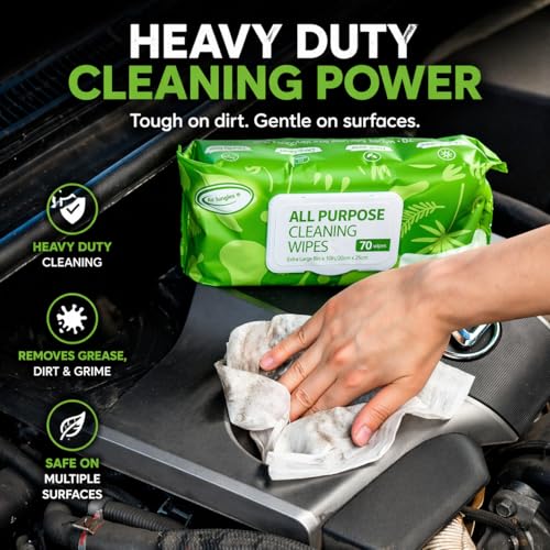 Air Jungles All Purpose Cleaning Wipes 140 Count, XL 8x10 Inch | Heavy Duty for Car Interior, Kitchen, Bathroom, Gym Equipment, Tools, Non-Toxic Safe For Multi-Surface - size: 70 Count (Pack of 2)
