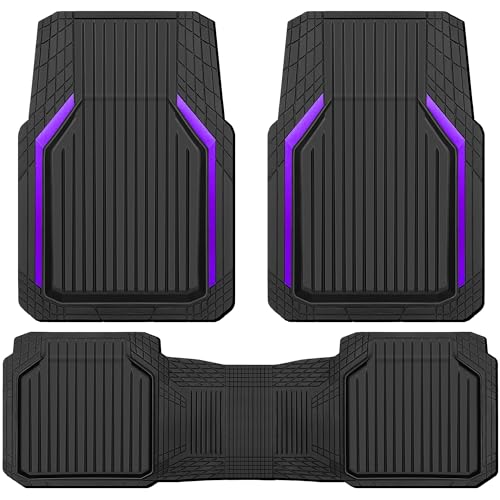CAR PASS Heavy Duty Rubber Floor Mats for Car, Waterproof Liner Deep Dish Car Mats Full Sets, Universal Trim to Fit for SUV Truck Sedans Vans, All Weather Automotive Floor Mats 3pcs, Black Purple - color: Black Purple