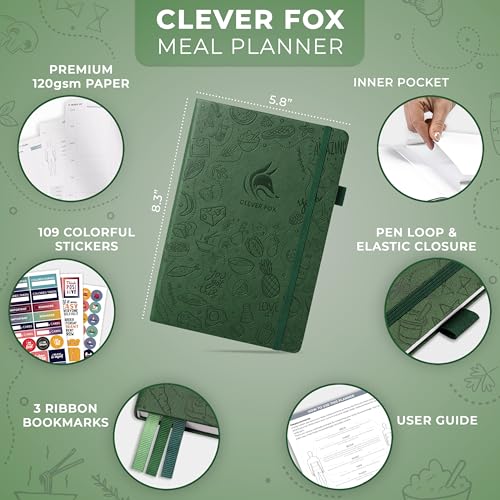 Clever Fox Weekly Meal Planner - Weekly & Daily Meal Prep Journal with Shopping and Grocery Lists for Menu Planning, Healthy Diet & Weight Loss Tracking, Lasts 1 Year, Undated, A5 - Forest Green - color: Forest Green