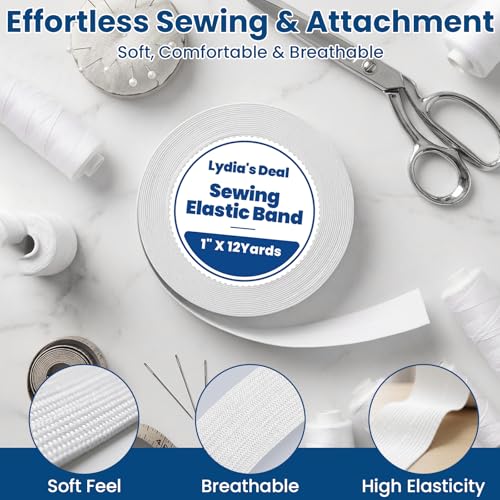 Lydia's Deal Elastic Bands for Sewing Wide 1 Inch x 12 Yards,High Elasticity Knit Elastic Spool Elastic Straps for Wig -White - color: White, size: 1 Inch * 12 Yards