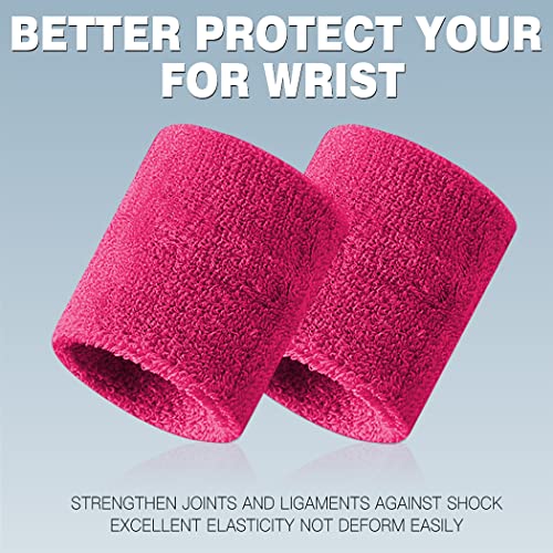 BEACE Sweatbands Sports Wristband for Men & Women -8pcs Moisture Wicking Athletic Cotton Terry Cloth Sweatband for Tennis, Basketball, Running, Gym, Working Out - color: 2RoseRed2Pink2RoseRed2Pink
